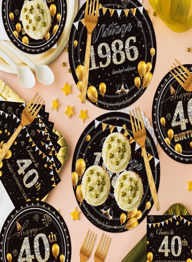refavor 40th Birthday Decorations Tableware for Men Woman, 96PCS 40th 1986 Birthday Plates and Napkins Set, Over the Hill Cheers to 40 Years Party Plates Forks Supplies - Image 4